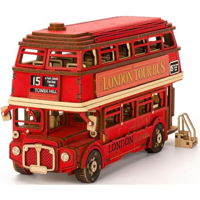 3D WOODEN PUZZLES LONDON DOUBLE DECKER BUS MODEL BUILDING MODEL BUILDING ADULTS CREATIVE BIRTHDAY GIFTS - Image 1